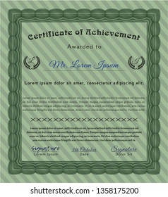 Green Certificate or diploma template. Vector illustration. Easy to print. Modern design. 