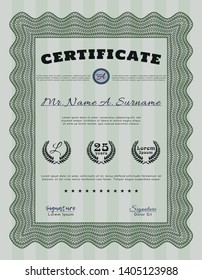 Green Certificate or diploma template. Vector illustration. With quality background. Sophisticated design. 