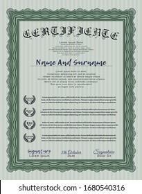Green Certificate. Easy to print. Detailed. Cordial design. 
