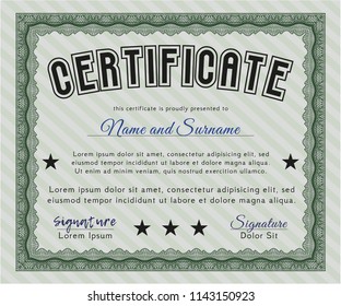 Green Certificate. Elegant design. With linear background. Detailed. 