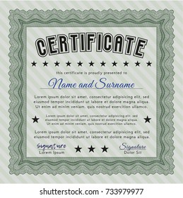 Green Certificate. Good design. With great quality guilloche pattern. Vector illustration. 