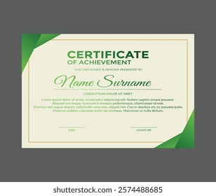 green certificate for graduation and competition winners