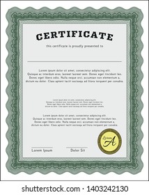 Green Certificate. With guilloche pattern and background. Excellent design. Customizable, Easy to edit and change colors. 