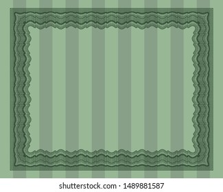 Green Certificate. With guilloche pattern. Detailed. Excellent design. 