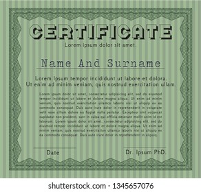 Green Certificate. With guilloche pattern. Money design. Customizable, Easy to edit and change colors. 