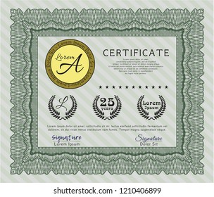 Green Certificate. With guilloche pattern. Perfect design. Customizable, Easy to edit and change colors. 