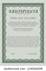 Green Certificate. With guilloche pattern. Superior design. Detailed. 