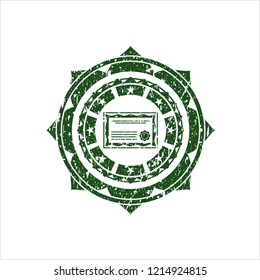 Green certificate icon inside distress grunge seal