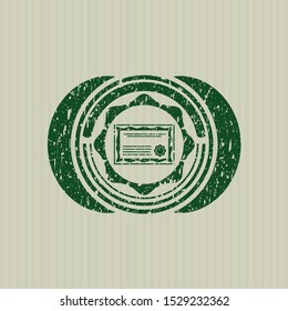 Green certificate icon inside distressed grunge seal