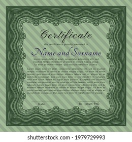 Green Certificate.  Lovely design.  With complex background.  Customizable, Easy to edit and change colors. 