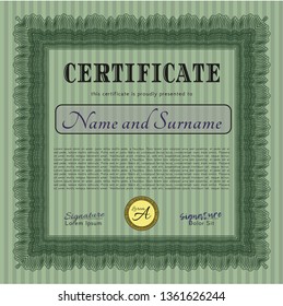 Green Certificate. Lovely design. With great quality guilloche pattern. Vector illustration. 