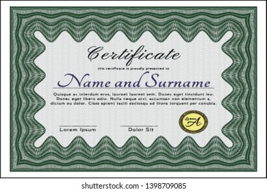 Green Certificate. Modern design. Printer friendly. Vector illustration. 