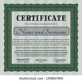 Green Certificate. Modern design. Vector illustration. Printer friendly. 