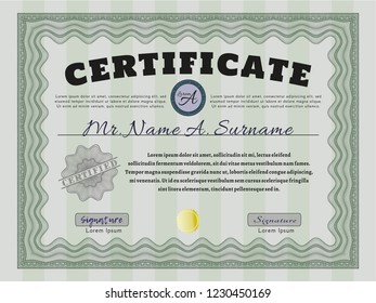 Green Certificate. Money design. Customizable, Easy to edit and change colors. With guilloche pattern and background. 