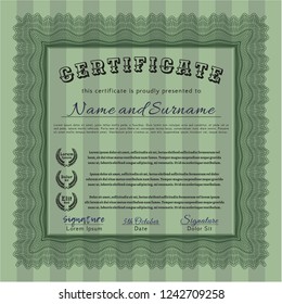 Green Certificate. Money Pattern design. Vector illustration. With guilloche pattern. 