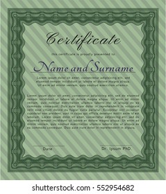 Green Certificate. Money Pattern. With guilloche pattern and background. Vector illustration. 