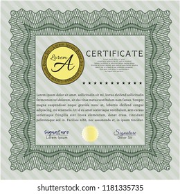 Green Certificate. Printer friendly. Detailed. Sophisticated design. 