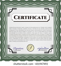 Green Certificate. Printer friendly. Detailed. Complex design. 
