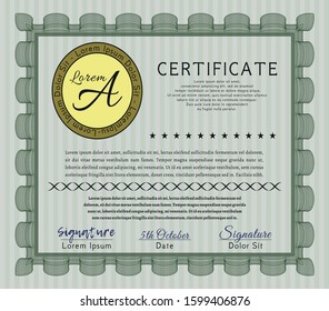 Green Certificate. Printer friendly. Money style design. Detailed. 