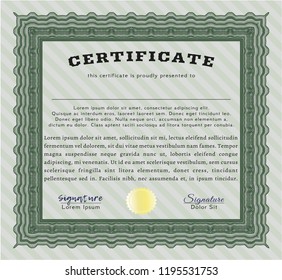 Green Certificate. Retro design. Vector illustration. With complex linear background. 