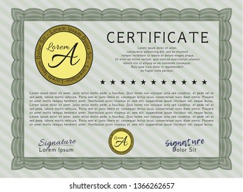 Green Certificate. Retro design. Vector illustration. With complex background. 
