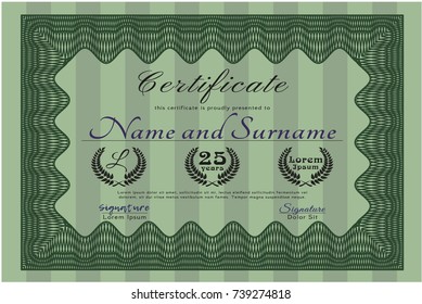 Green Certificate. Sophisticated design. With complex background. Detailed. 