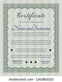Green Certificate. Sophisticated design. With guilloche pattern and background. Vector illustration. 