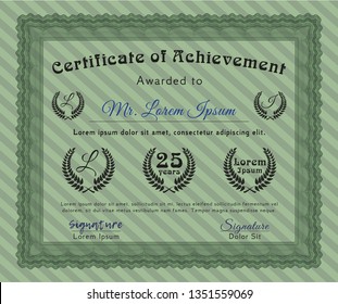 Green Certificate. Sophisticated design. Vector illustration. With great quality guilloche pattern. 