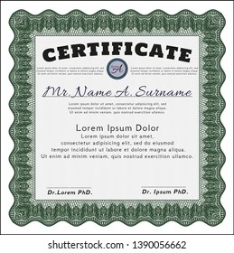 Green Certificate template. Artistry design. Detailed. Printer friendly. 