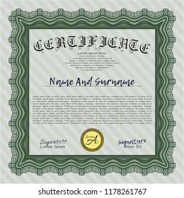 Green Certificate template. With background. Detailed. Money Pattern design. 