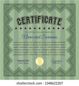 Green Certificate template. With background. Detailed. Money style design. 