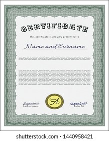  Green Certificate template. With background. Sophisticated design. Detailed. 