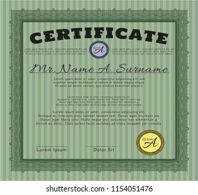 Green Certificate template. Beauty design. Vector illustration. Easy to print. 