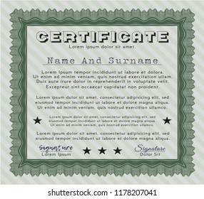 Green Certificate template. Beauty design. With complex linear background. Vector illustration. 