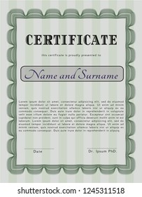 Green Certificate template. With complex background. Perfect design. Vector illustration. 