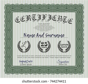 Green Certificate template. Complex background. Sophisticated design. Detailed. 