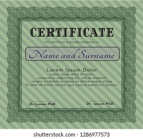 Green Certificate template. With complex linear background. Detailed. Artistry design. 