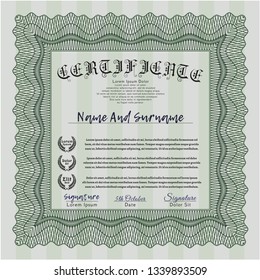 Green Certificate template. Cordial design. Customizable, Easy to edit and change colors. With guilloche pattern and background. 