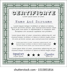 Green Certificate template. Cordial design. Printer friendly. Detailed. 