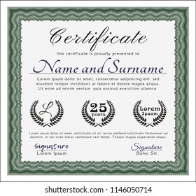 Green Certificate template. Customizable, Easy to edit and change colors. With great quality guilloche pattern. Perfect design. 