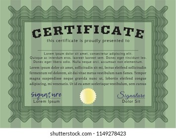 Green Certificate template. Customizable, Easy to edit and change colors. Easy to print. Superior design. 