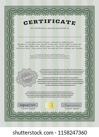 Green Certificate template. Customizable, Easy to edit and change colors. With complex linear background. Artistry design. 
