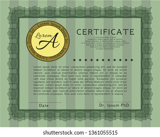 Green Certificate template. Customizable, Easy to edit and change colors. Complex background. Money Pattern. 