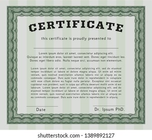 Green Certificate template. Customizable, Easy to edit and change colors. With great quality guilloche pattern. Lovely design. 