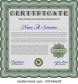 Green Certificate template. Customizable, Easy to edit and change colors. Easy to print. Nice design. 