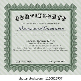 Green Certificate template. Detailed. With complex background. Money Pattern design. 