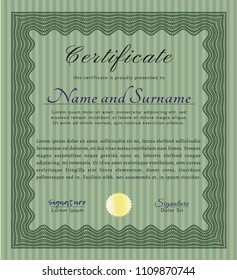  Green Certificate template. Detailed. With great quality guilloche pattern. Retro design. 