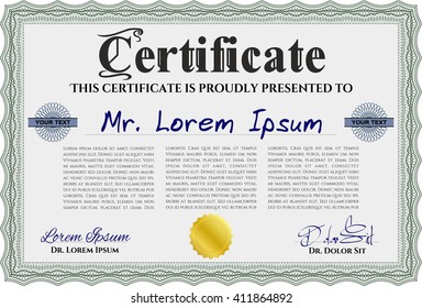 Green Certificate template. Detailed. Nice design. Printer friendly. 