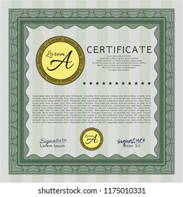 Green Certificate template or diploma template. Artistry design. Customizable, Easy to edit and change colors. With great quality guilloche pattern. 