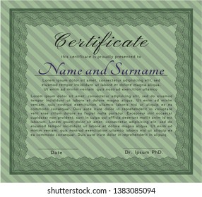 Green Certificate template or diploma template. With background. Vector illustration. Money style design. 